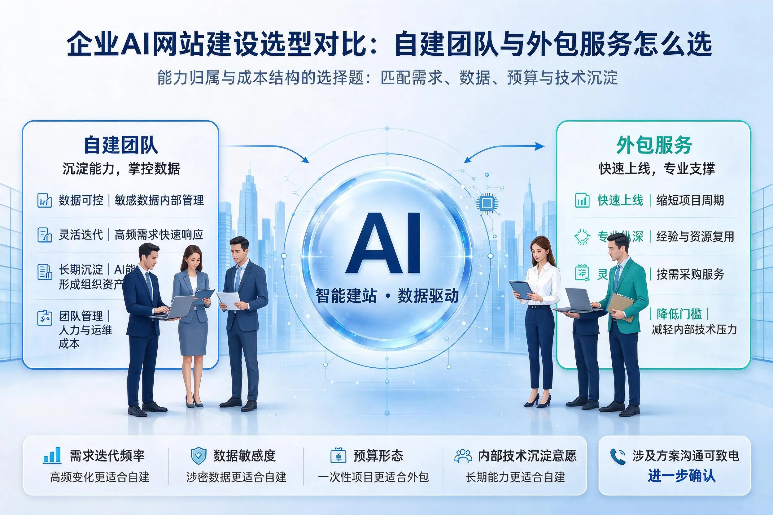 林芝企业AI网站建设选型对比：自建团队与外包服务怎么选